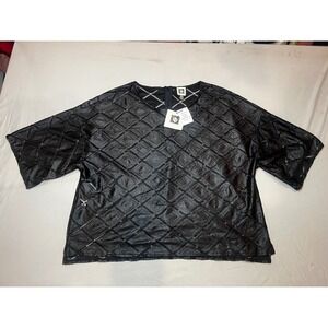 Anne Klein Black Quilted Pattern Sheer Overlay‎ Boxy Top Blouse - Size L